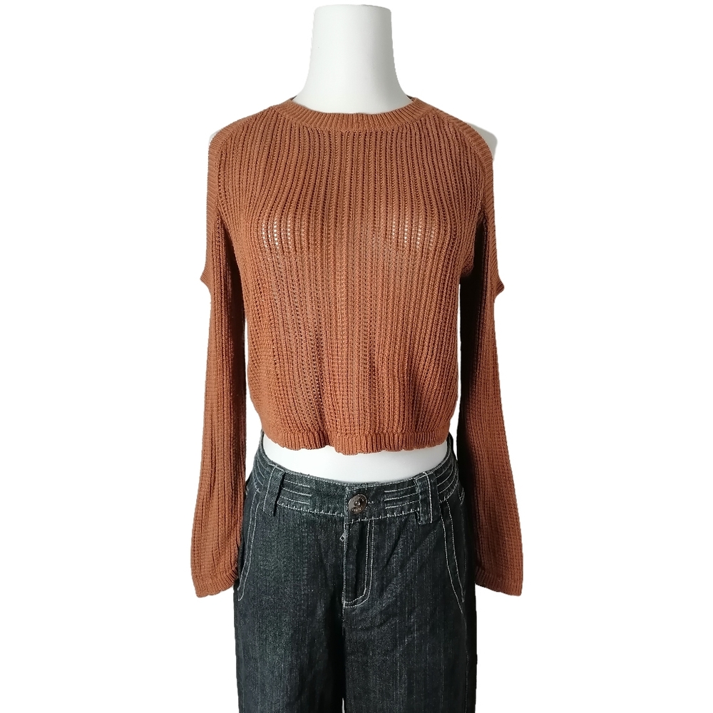 🐿 cider color crew neck off the shoulders cotton sweater by colour gamut